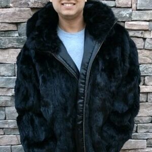 Men's Luxurious Black Faux Fur Coat